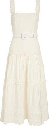 Rebecca Vallance Kahlia Appliqu&eacute;d Linen-blend Midi Dress - Ivory - 8 (UK8 / S)