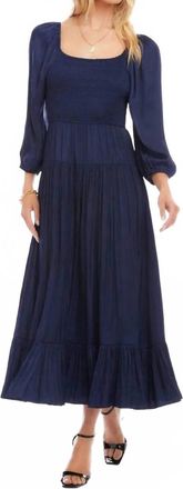 Karen Kane Blouson Sleeve Smocked Midi Dress In Navy