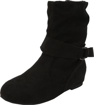 Generic Boots for Women UK Casual Round Toe Flat Wide Calf Boots Stylish Suede Faux Leather Side Zipper Shoes Comfortable Soft Sole Cushion Autumn and Winter 