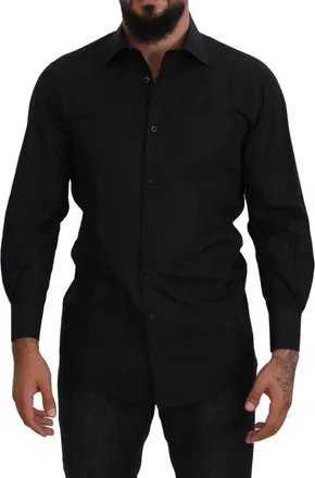 Dolce & Gabbana Black GOLD Cotton Collared Long Sleeve Mens Shirt