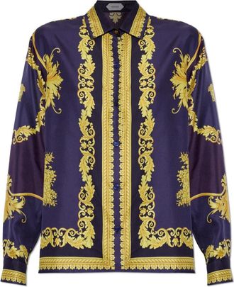 Versace Zijden Blouse Met Nieuwe Barocco Print - Dames - Overhemden - Veelkleurig - S - Satijn - Overhemden