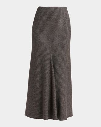 Etro Metallic Check Wool Trumpet Midi Skirt