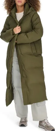 Levi's Parka Puffer Jacket Womens Olive Extra Long Hooded Full Zip PALL138