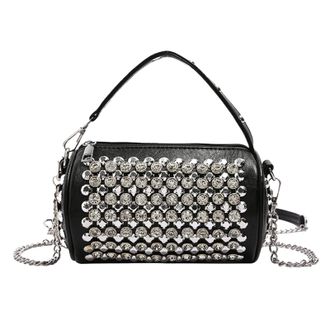 Generic Rivet Shoulder Bag - Punk Square Shoulder Bag 2024 | Square Cylinder Shoulder Bag, Fashion Studded Rock Tote Bags for Women and Girls, Black, riferime