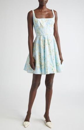 Emilia Wickstead Mona Floral Cotton Sundress in Little Lillies On Blue at Nordstrom Rack, Size 14 Us / 18 Uk