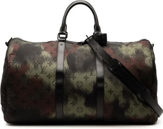 Louis Vuitton 2020 Monogram Keepall Bandouliere 50 nylon reistas met camouflageprint - Groen