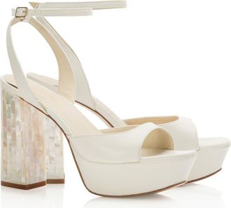 Freya Rose Margot Ankle Strap Pearl Platform Heel Sandal in Ivory at Nordstrom, Size 40