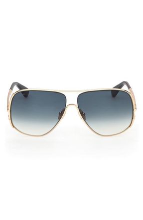 Max Mara 60mm Pilot Sunglasses in Gold Striped Petrol /Petrol at Nordstrom