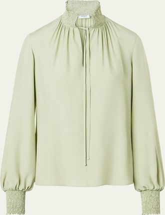 Akris Silk Crepe de Chine High-Neck Blouse