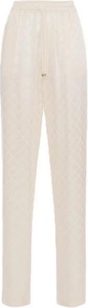 Elisabetta Franchi Satijnen Joggingbroek met Jacquard Diamant - Dames - Straight fit broeken - Wit - S - Satijn - Broeken