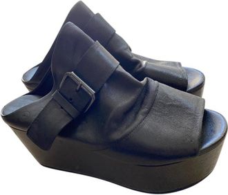Mars&egrave;ll Black Leather Chunky Platform Slides Size 36.5