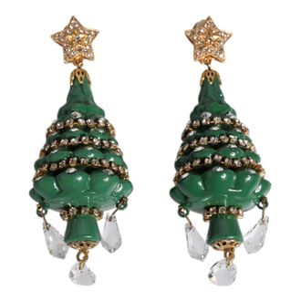 Dolce & Gabbana Earrings, female, Green, Size: ONE SIZE Green Enamel Christmas Tree Earrings