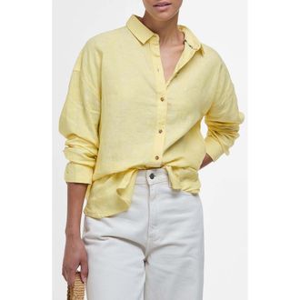 Barbour Hampton Linen Button-Up Shirt in Sunray Yellow at Nordstrom Rack, Size 12 Us / 16 Uk