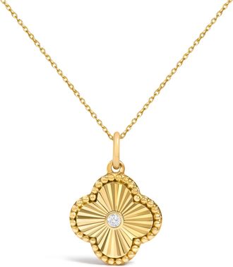 House of Brilliance 10K Yellow Gold Diamond Accent Clover Fluted Pendant Necklace