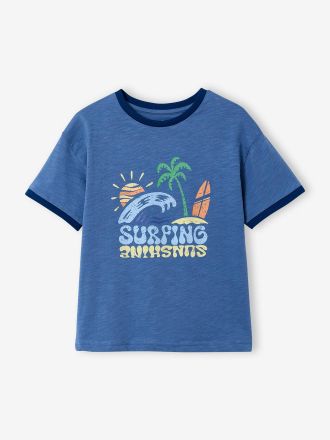 Vertbaudet Jungen T-Shirt mit Surfer-Motiv, Recycling-Baumwolle blau