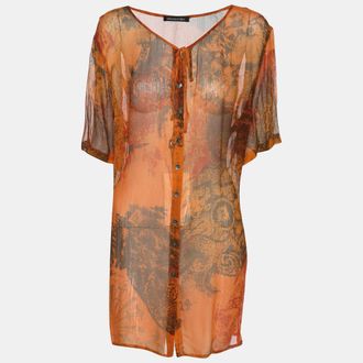 Elena Miro Orange Printed Chiffon Blouse