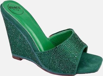 XY London Womens XY London Womens/Ladies Peggie Rhinestone Wedge Mules - Green - Size: 5
