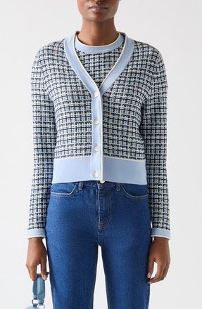 L.k. Bennett Honey Plaid Cotton Crop Cardigan in Blue at Nordstrom, Size Small