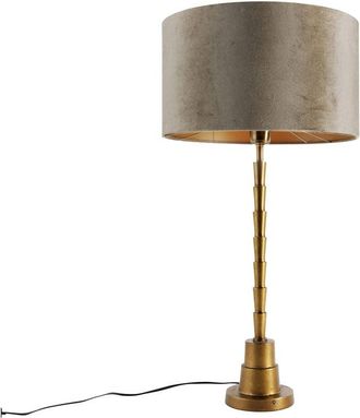 QAZQA Cl&aacute;sico/antiguo L&aacute;mpara De Mesa De Bronce Con Pantalla De Terciopelo Verde De 35 Cm - Pisos Aluminio /acero /terciopelo /textil Alargada /redonda Adec