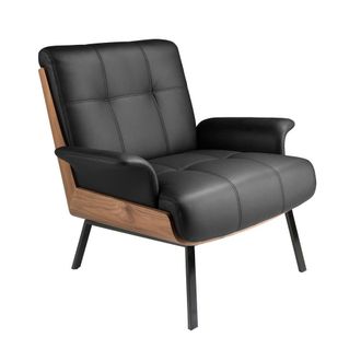 Angel Cerd&aacute; Model Black Leatherette Armchair with Walnut Veneer