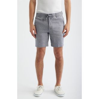 BOSS Kane Flat Front Linen Blend Drawstring Shorts in Open Blue at Nordstrom, Size 32