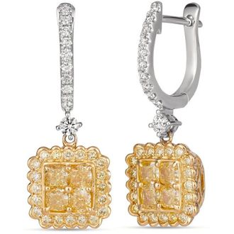 Le Vian Ladies Yellow Diamonds Earrings set in P18 Two Tone Gold