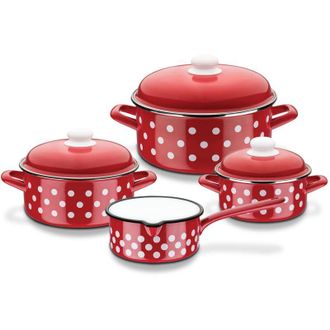 GSW Set di pentole smaltate, 7 Pezzi, Rosso, Smalto, 30 cm, 7 unit&agrave;