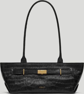 DeMellier The New York Shoulder in Black Croc-Effect Leather Shoulder bag
