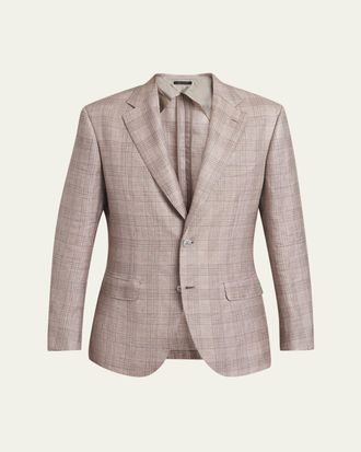 Brioni Mens Linen, Cashmere and Silk Plaid Sport Coat