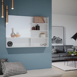 Vicco Espejo De Ba&ntilde;o, Blanco Alto Brillo, 89.8 X 65 Cm Con Compartimentos Abiertos