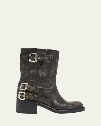 Chlo&eacute; Dakota Burnished Leather Moto Ankle Boots