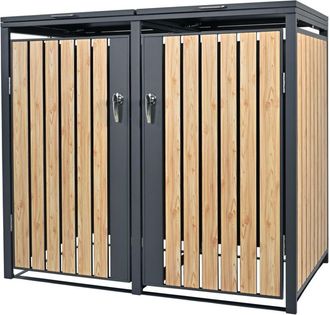 ML Design Ml-design Cobertizo Doble Para Ocultar Cubo De Basura 240l Antracita Aspecto Madera Alerce 132x80x116,3 Cm Caseta De Acero Para Jard&iacute;n Exterior Conten