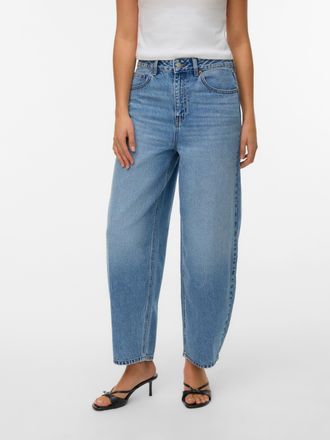 Vero Moda Ankle-Jeans VERO MODA VMBILLIE HR BARREL ANK JEANS LI3154 NOOS, Damen, Gr. 28, L&auml;nge 34, medium blau denim, Denim/Jeans, Obermaterial: 100% Baumwolle,