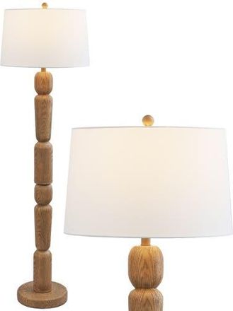 Jonathan Y Designs Rustara Cottage Farmhouse Turned Resin/Iron LED Floor Lamp in Antique Brown Wood Finish at Nordstrom