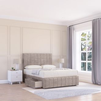 Sloomy California Divan Bed Base Slate Naples No Drawers 12 Footboard & 54 Floor Standing Headboard in Cream | Size: Double