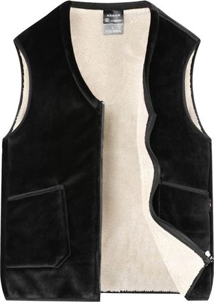Generic MenS Gilet Fleece Warmth Thickened Waistcoat Collarless Full Zipper Solid Color Outwear With Front Pockets Sleeveless Vest Jacket Daily Wear Relaxed-F