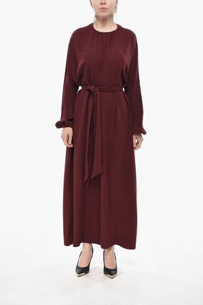 Super Blond Silk Midi Dress with Belt Super Blond