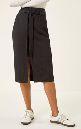 Roman Textured Belted Pencil Skirt