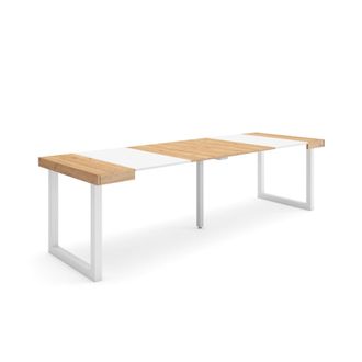 Skraut Home Mesa Consola Extensible, Mesa Comedor Plegable, 260, Para 12 Comensales, Patas Madera Maciza, Estilo Moderno, Roble Y Blanco - Skraut Home