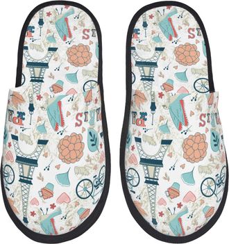 Generic Eiffel Tower Men Women Slippers Fuzzy Shoes Warm House Shoes For Outdoor Winter Indoor L