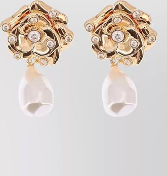 Self Portrait flower rhinestone pearl drop earrings