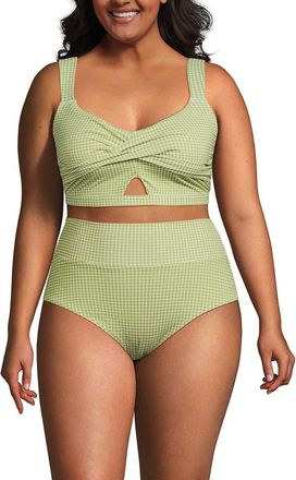 Lands End Plus Size Twist Front Bikini Top in Bright Pistachio Gingham at Nordstrom, Size 1X