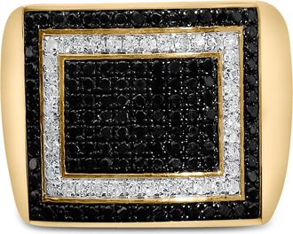 House of Brilliance Mens 10K Yellow Gold 1 1/4 Cttw White and Black Diamond Geometric Ring