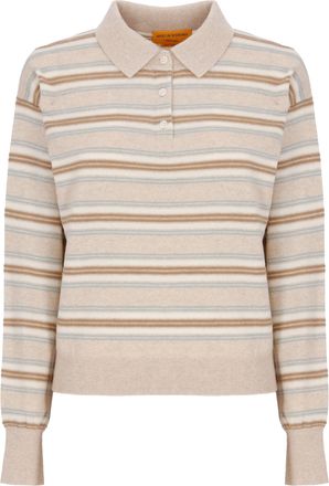 Guest In Residence Beige Striped Cashmere Polo Shirt