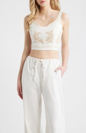 Ciebon Lyra Embroidered Cotton Crop Top in Off White at Nordstrom, Size X-Small