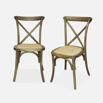 Sweeek Sweeek - Silla De Bistr&oacute; Vintage De Madera, Set De 2, Belleville, Marr&oacute;n, 48.5x53.5x88.5 Cm