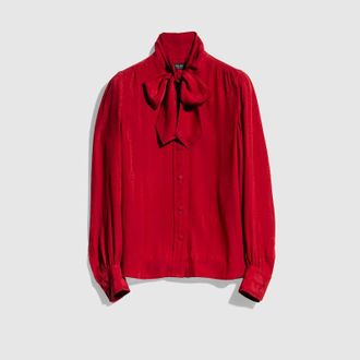 Gucci Interlocking G Chain Silk Jacquard Shirt, Red