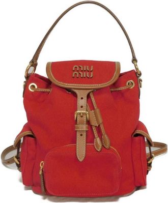 Miu Miu Red Color Cotton Canvas Backpack (Pre-Owned)