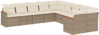 vidaXL Juego De Sof&aacute;s Jard&iacute;n Con Cojines Beige 10 Pzas Rat&aacute;n Sint&eacute;tico Vidaxl