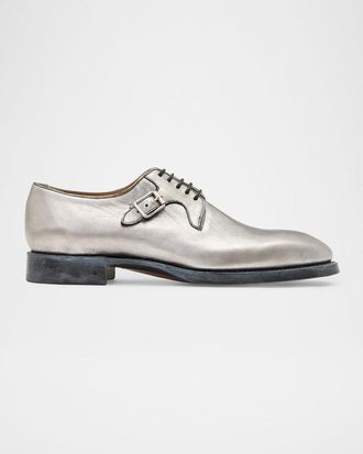John Varvatos Mens Regent Deco Foil-Coated Leather Derby Shoes